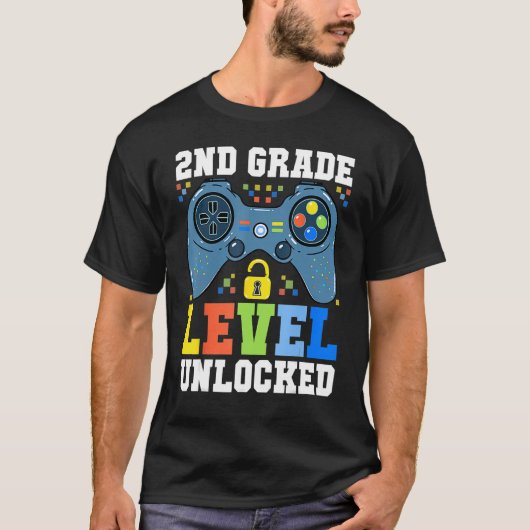 Back To School  2nd Grade Level Unlocked Gamer Boy Tシャツ (正面)