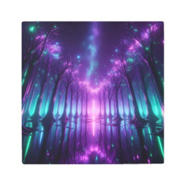 Back to School Aurora Neon Forest Glow メタルプリント