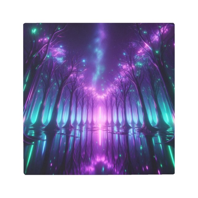 Back to School Aurora Neon Forest Glow メタルプリント (正面)