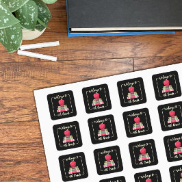 Back-to-School Books Apple Square Blackスタンプ スクエアシール