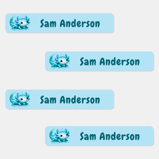 Back to School Boys Blue Axolotl Kids Name ラベル (グループ)