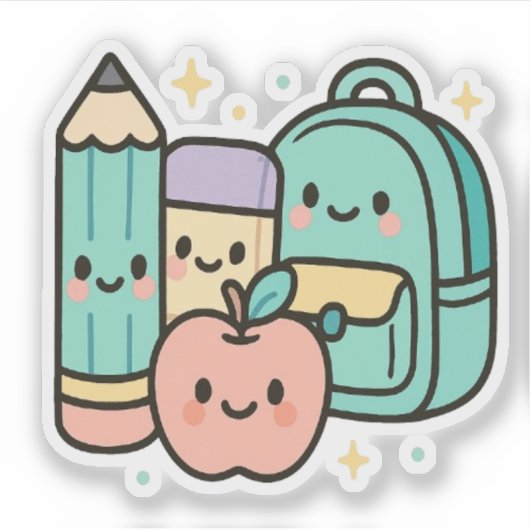 Back-to-School Cartoon Design シール (正面)