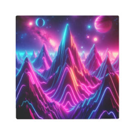 Back to School Celestial Neon Mountain Lights メタルプリント