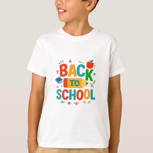 Back to School" Colorful Pencil & Apple Graphic Tシャツ (正面)