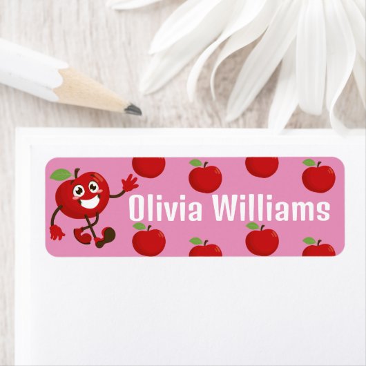 Back to School Cute Cartoon Fun Red Apple ラベル (インサイチュ)