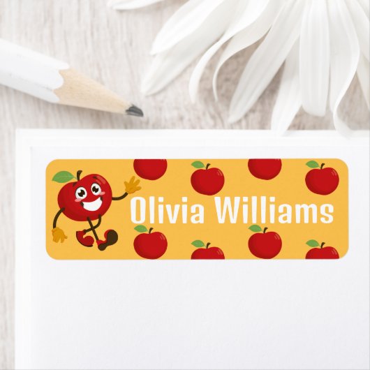 Back to School Cute Cartoon Fun Red Apple ラベル (インサイチュ)