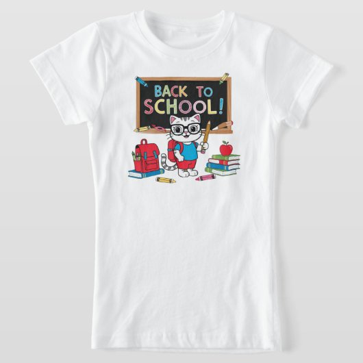 Back to School Cute Cat T-Shirt – Fun Kids Design  Tシャツ (レイダウン)