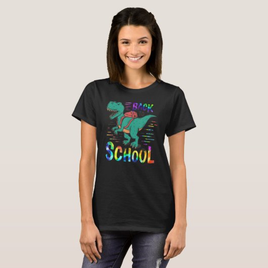 Back To School Dinosaur Tye Dye Teacher Students B Tシャツ (正面フル)