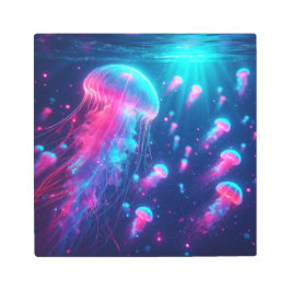 Back to School Ethereal Neon Jellyfish Glow メタルプリント