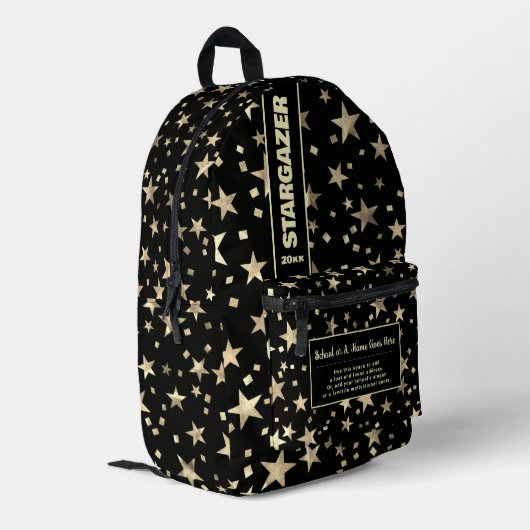 Back To School Faux Holographic Gold Stars Black プリントバックパック (裏面左端)
