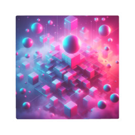 Back to School Floating Neon Geometry Glow メタルプリント