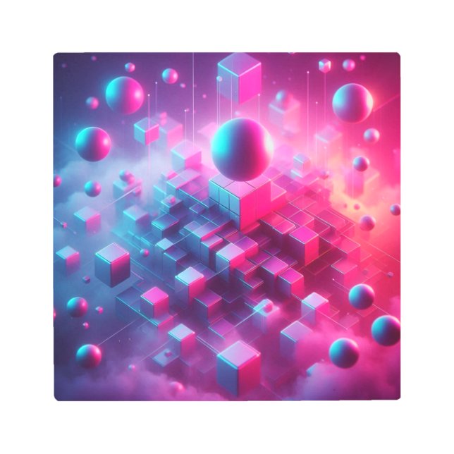 Back to School Floating Neon Geometry Glow メタルプリント (正面)