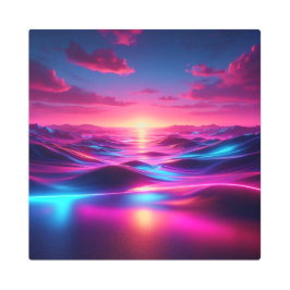 Back to School Futuristic Neon Horizon Mirage メタルプリント