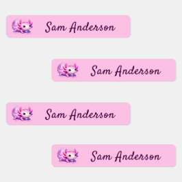 Back to School Girls Pink Axolotl Kids Name ラベル