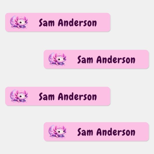 Back to School Girls Pink Axolotl Kids Name ラベル (グループ)