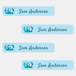 Back to School Girls Pink Axolotl Kids Name ラベル