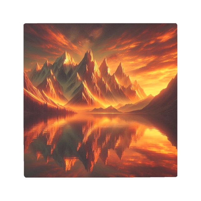 Back to School Golden Horizon Mountains メタルプリント (正面)