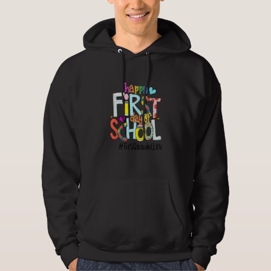 Back To School Happy First Day Of School Cute 5th  パーカ (正面)