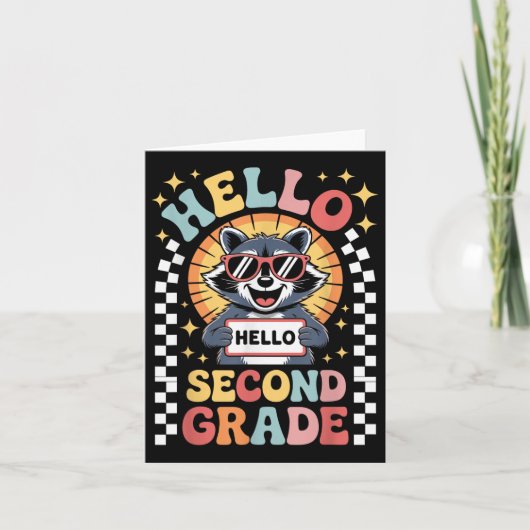 Back To School Hello 2nd Grade Raccoon Second Grad カード (正面)