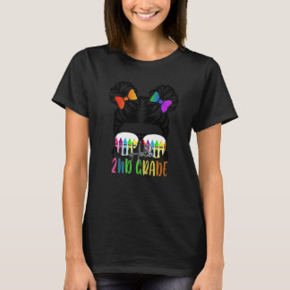 Back To School Hello 2nd Grade Second Messy Bun Te Tシャツ