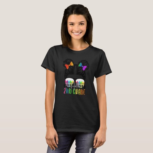 Back To School Hello 2nd Grade Second Messy Bun Te Tシャツ (正面フル)