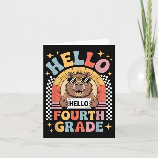 Back To School Hello 4th Grade Capybara Fourth Gra カード (正面)