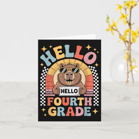 Back To School Hello 4th Grade Capybara Fourth Gra カード (黄色い花)