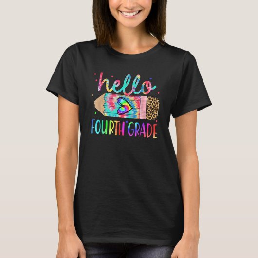 Back To School Hello 4th Grade Leopard Tie Dye Pen Tシャツ (正面)