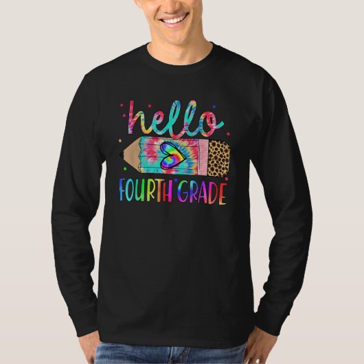 Back To School Hello 4th Grade Leopard Tie Dye Pen Tシャツ (正面)
