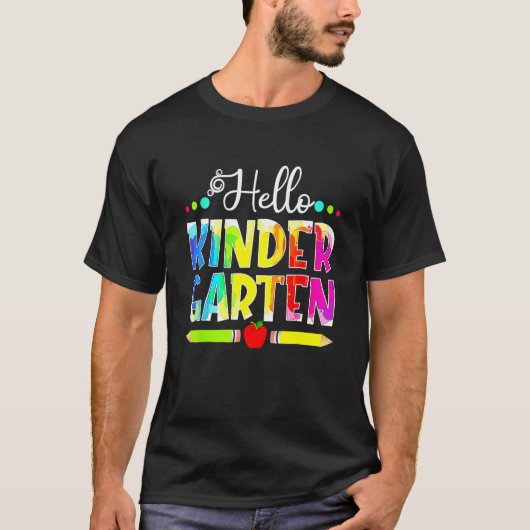 Back To School Hello Kindergarten Girls Boys Teach Tシャツ (正面)