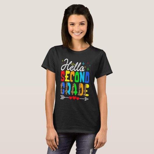   Back To School Hello Second Grade Leopard First  Tシャツ (正面フル)