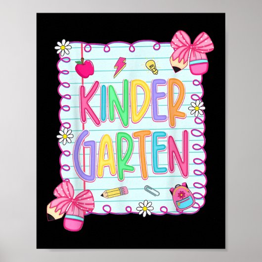 Back To School Kindergarten Coquette Pencil Bow Te ポスター (正面)