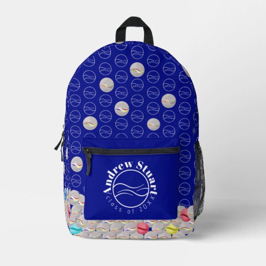 Back to School Marbles Blue Print Cut Sew Bag プリントバックパック (正面)