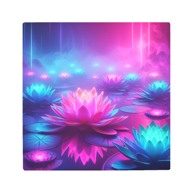 Back to School Neon Lotus Dream Glow メタルプリント (正面)