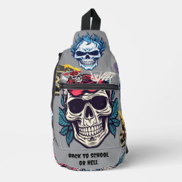 Back to school or hell Big skull floral Grey スリングバッグ