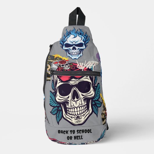 Back to school or hell Big skull floral Grey スリングバッグ (正面)