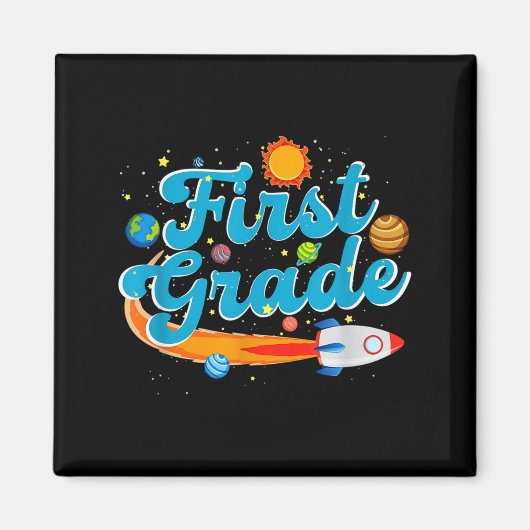 Back to school outer space teacher first grade マグネット (正面)