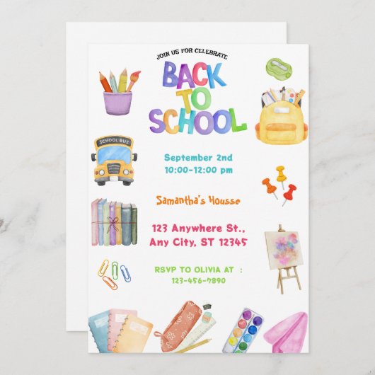 Back to school party 招待状 (正面/裏面)