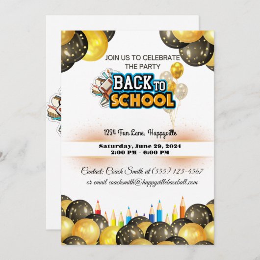 back-to-school party invitation 招待状 (正面/裏面)