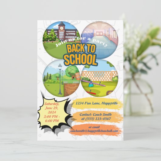 back-to-school party invitation 招待状 (スタンド正面)