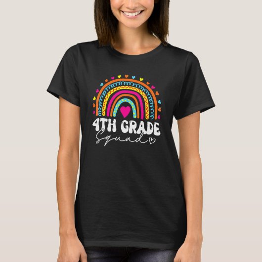 Back To School Rainbow 4th Fourth Grade Squad For Tシャツ (正面)