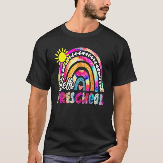 Back To School Rainbow Boho Tie Dye Teacher Hello Tシャツ (正面)