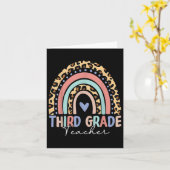 Back To School Rainbow Leopard Third Grade Teacher カード (黄色い花)