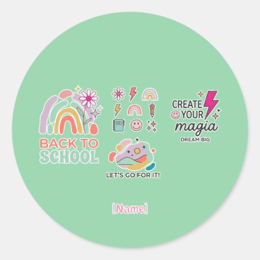 Back to School Rainbow / Regreso Arcoíris Escolar ラウンドシール (正面)
