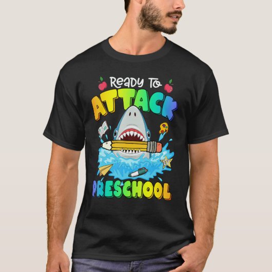 Back To School Ready To Attack Preschool Shark Boy Tシャツ (正面)