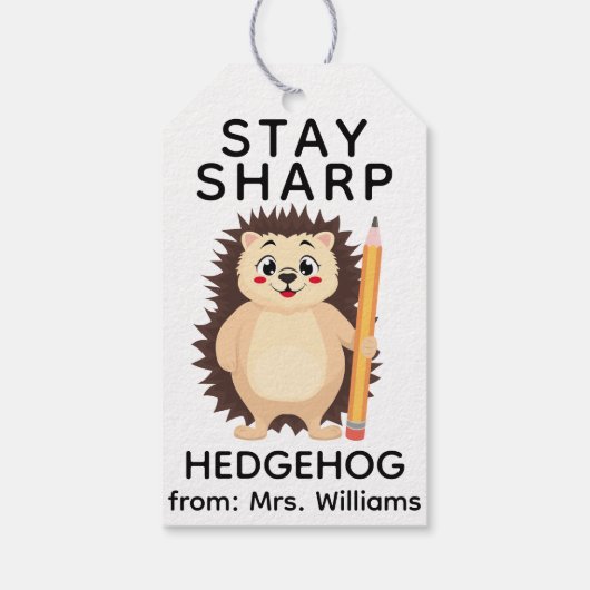 Back to School Stay sharp hedgehog Cute Funny Pun ギフトタグ (裏面)