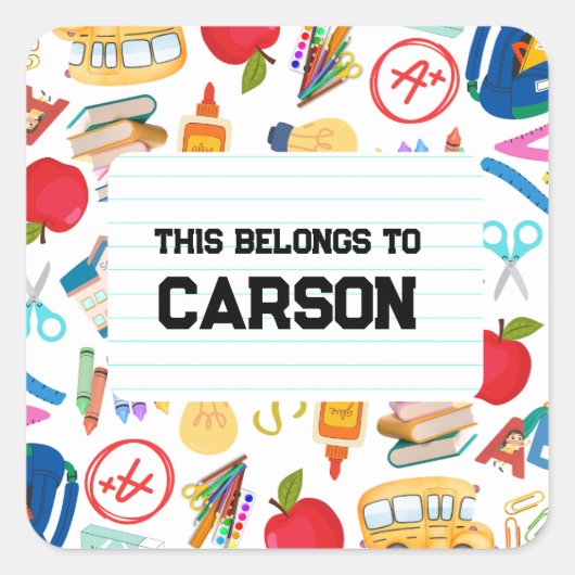 Back To School Supplies スクエアシール (正面)