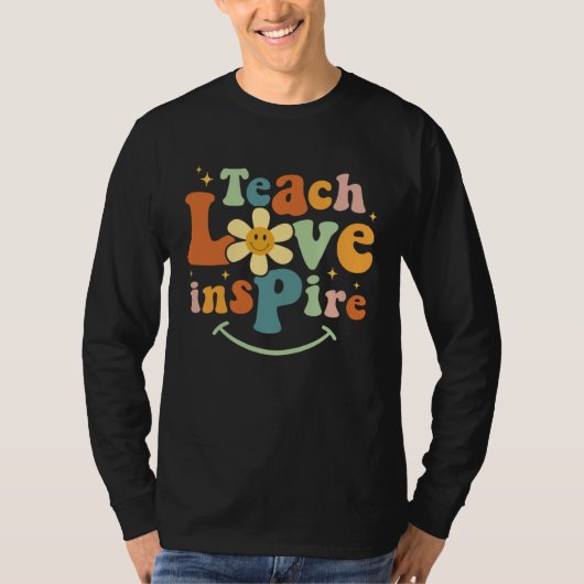 Back To School Teach Love Inspire Retro Teachers W Tシャツ (正面)