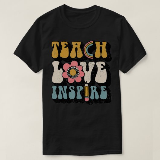 Back To School Teach Love Inspire Retro Teachers W Tシャツ (デザイン正面)