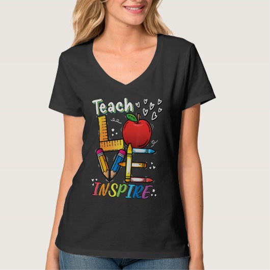 Back To School Teach Love Inspire  Teachers Women  Tシャツ (正面)